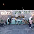 Charming Cafe Interior With Brick Wall Hanging Lights Green Plants And Cozy Seating