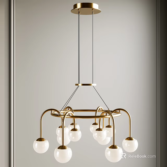 Elegant Modern Chandelier With Gold Metal Frame And Glass Globe Bulbs 3d model 