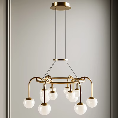 Elegant Modern Chandelier With Gold Metal Frame And Glass Globe Bulbs 3d model