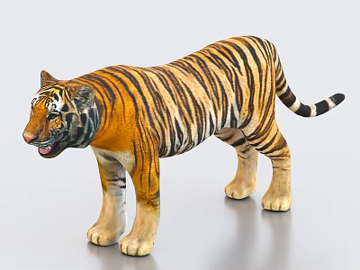 Realistic Standing Tiger Figurine With Striped Fur On Gray Background 3d model