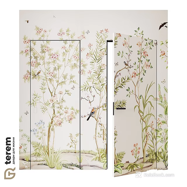 Decorative Floral Botanical Screen Panels With Birds And Greenery Design 3d model 