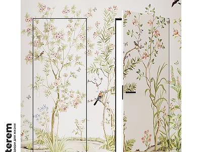Decorative Floral Botanical Screen Panels With Birds And Greenery Design 3d model