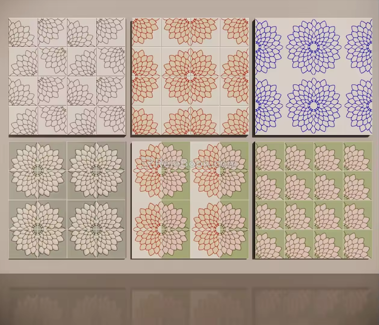 Retro Tile Small Tile Seamless Ceramic Mosaic Classic Color Matching Hong Kong Style Retro Chinese Traditional Mosaic Pattern 3d model