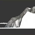 3D Scenic Landscape Featuring Rocky Mountains Wavy Ocean And Folded Form On Gray Background