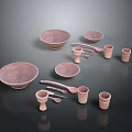 Matte Pinkish Household Items Including Bowls Cups Spoons And Small Plates