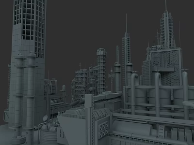 Large Industrial Plant Featuring Tall Towers Piping Systems And Heavy Equipment 3d model