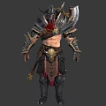 Fantasy Warrior In Intricate Armor With Horned Helmet Spiked Shoulders And Battle Axe 3d model