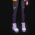 Game And Movie Character With Purple Pigtails Hair Round Glasses White Orange Jacket And Backpack