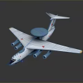 Light Blue And White Aircraft With Blue Radar Dome Red Star Emblems And Wing Engines