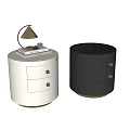 Modern Round Nightstands White Black With Brass Handles And Storage Drawers