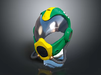 Green And Yellow Firefighter Helmet With Transparent Visor Protective Design Safety Equipment 3d model