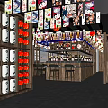 Traditional Japanese Ramen Restaurant Interior With Wooden Bar Counter Wall Posters And Liquor Shelves