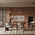 Middle Ancient Style Restaurant Wine Cabinet Dining Table and Chair Chandelier 3d model