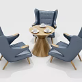 Modern Table Chair Set With Blue Gray Beige Upholstered Seats Wooden Legs and Cushions