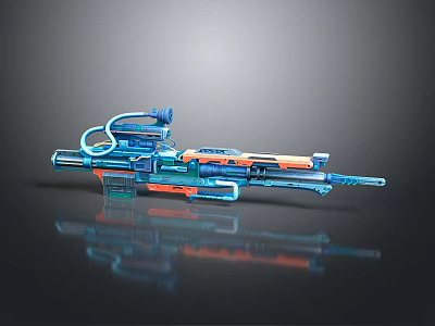 Futuristic Sci Fi Gun With Blue And Orange Mechanical Structure And Reflective Surface 3d model