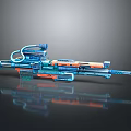 Futuristic Sci Fi Gun With Blue And Orange Mechanical Structure And Reflective Surface 3d model