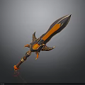 Fantasy Style Sword With Orange And Black Flame Pattern And Ornate Hilt 3d model