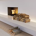 Modern Fireplace Interior With Burning Fire And Stacked Wood Logs 3d model