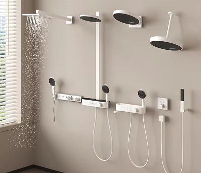 Modern Wall Mounted Shower System With Rain Head Handheld Sprayer And Controls 3d model