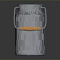 Shiny Blue Metal Milk Can With Two Handles And Wooden Grip