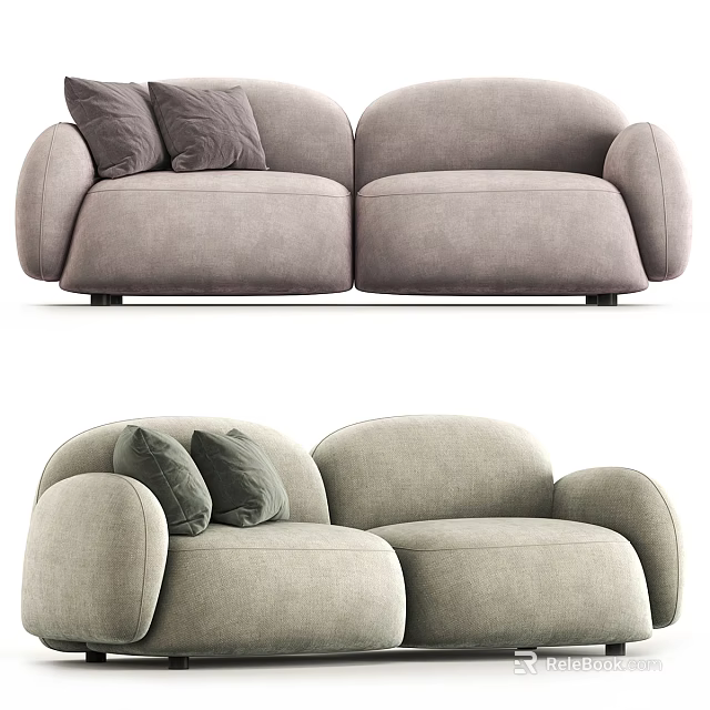 Modern Light Gray Two-Seater Sofa With Rounded Design And Soft Decorative Pillows 3d model 