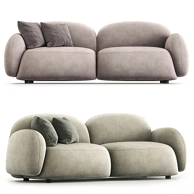 Modern Light Gray Two-Seater Sofa With Rounded Design And Soft Decorative Pillows 3d model