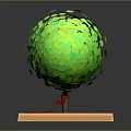 Cartoon Scene Of Tree With Green Circular Leaves Red Trunk Square Wooden Base And Sand