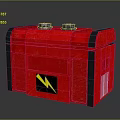 Red Device With Yellow Lightning Symbol And Ventilation Grilles On Reflective Surface 3d model