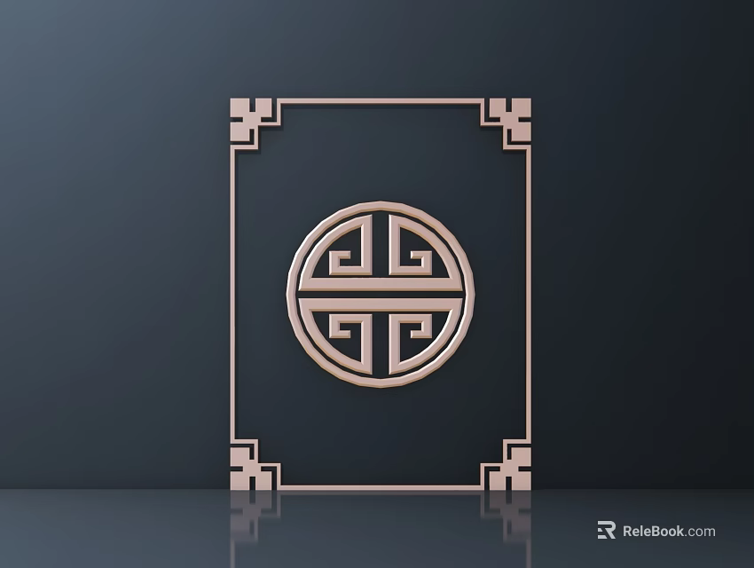 Chinese Traditional Decorative Carving With Circular Center Design And Square Frame Corner Details 3d model 