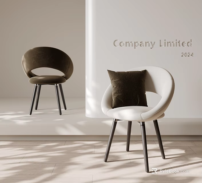 Modern Single Accent Chair Design With White Dark Brown Velvet Curved Backrest Black Legs And Cushion 3d model 