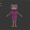 Vibrant Purple Reptile Cartoon Character With Large Eyes In Standing 3D Rendering