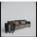 Stylish Modern Three-Seater Sofa With Patterned Pillows And Cozy Throw Blanket 3d model