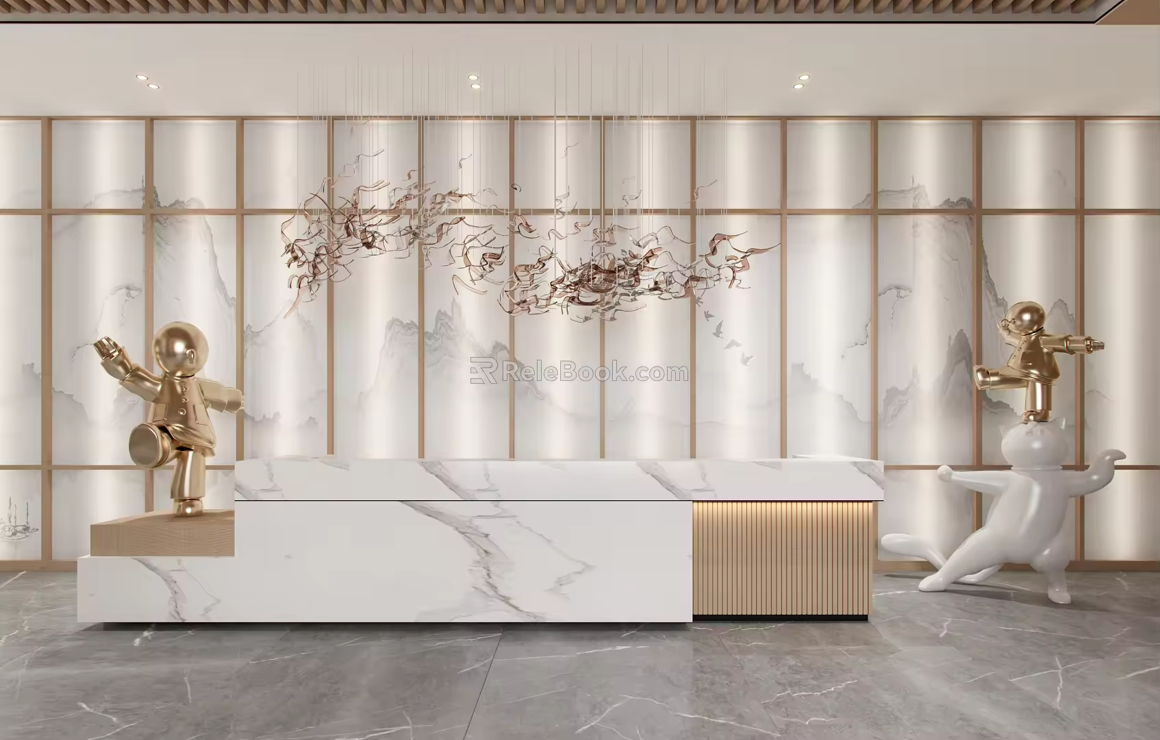 New Chinese Front Desk Hotel Lobby Gate 3d model