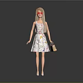 Colorful Spots Handbag Carried By Blonde Doll With Red Sunglasses And White Dress