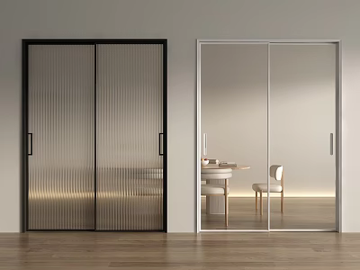 Modern Sliding Doors With Black Silver Frame Frosted Mirror Glass In Contemporary Interior 3d model