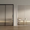 Modern Sliding Doors With Black Silver Frame Frosted Mirror Glass In Contemporary Interior