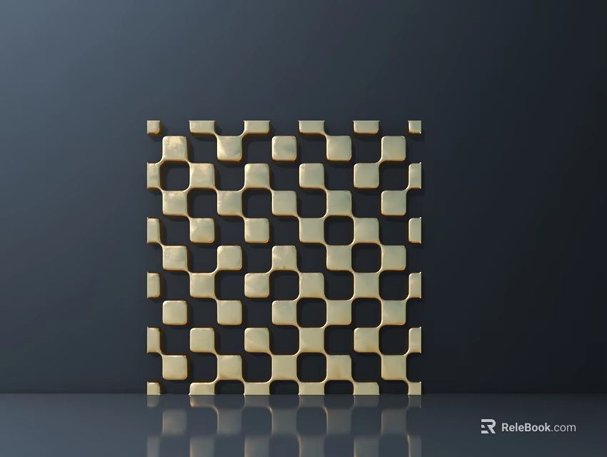 Golden Checkerboard Pattern Composed Of Squares On Dark Background With Reflection 3d model