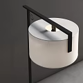 Modern Floor Lamp With Black Metal Stand And White Shade Against Dark Wall