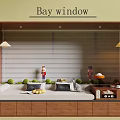 Cozy Bay Window Interior Design With Wooden Frame Blinds Cushions Pendant Lights And Storage Drawers