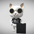 Cartoon White Cat Wearing Black Sunglasses Black T-shirt Hang Me Please Text Holding Black Board