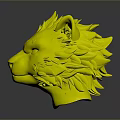 3D Feline Head Model With Green Eyes Brown Yellow Fur And White Details