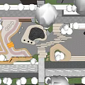 Vibrant Park Landscape Design With Colorful Pavement Seating Areas And Green Trees