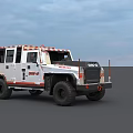 White Emergency Utility Vehicle With Red Stripes Large Tires And Off Road Capability