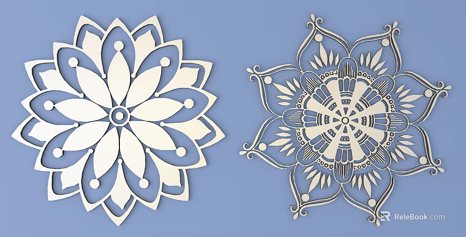Intricate Carved Mandala Art With Symmetrical Patterns And White Laser Cut Design 3d model 