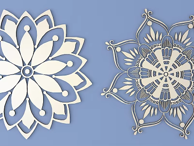 Intricate Carved Mandala Art With Symmetrical Patterns And White Laser Cut Design 3d model