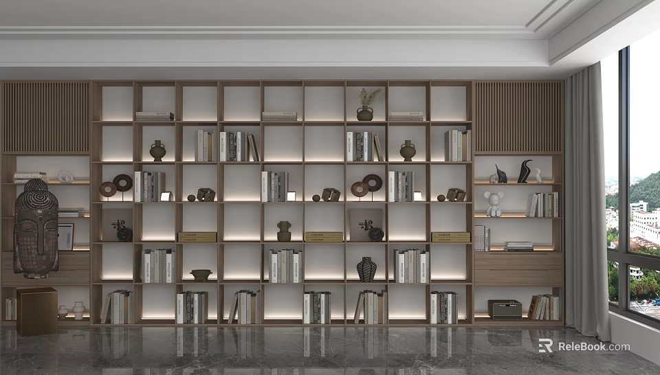 Modern Wooden Storage Shelving Unit With Layered Design Books And Decorative Items 3d model 