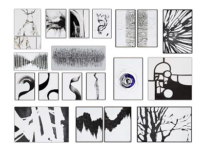 Abstract Paintings In Black And White With Lines Geometric Shapes And Ink Blots 3d model