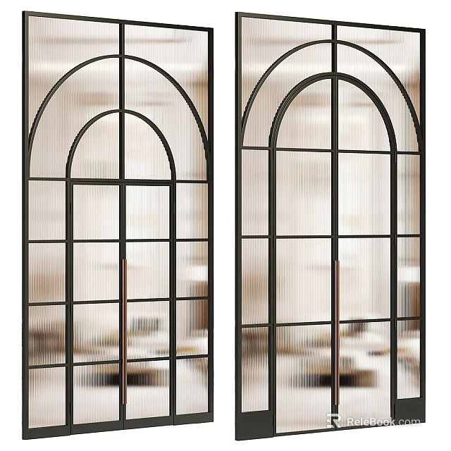 Arched Glass Windows With Black Grid Frames For Modern Interior Design 3d model 