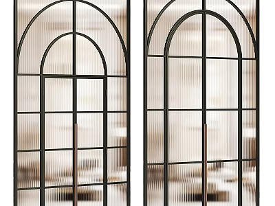 Arched Glass Windows With Black Grid Frames For Modern Interior Design 3d model