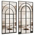 Arched Glass Windows With Black Grid Frames For Modern Interior Design 3d model